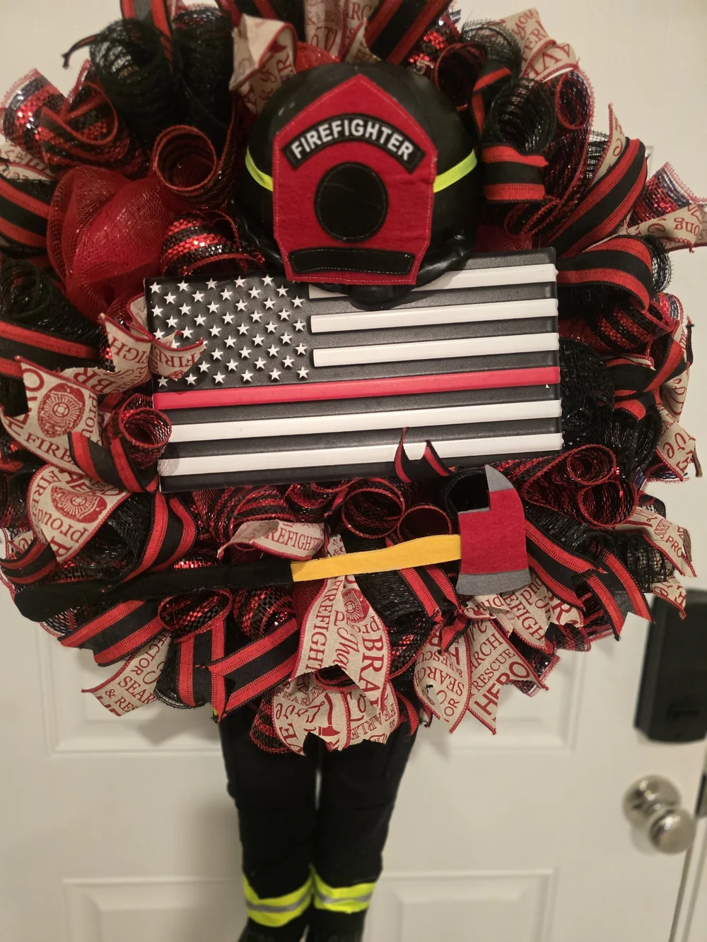 W130 – Firefighter WreathBold firefighter-themed wreath featuring